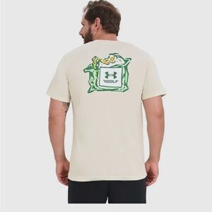 Under Armour Cream Short Sleeve Graphic Golf Tee with Green Accents